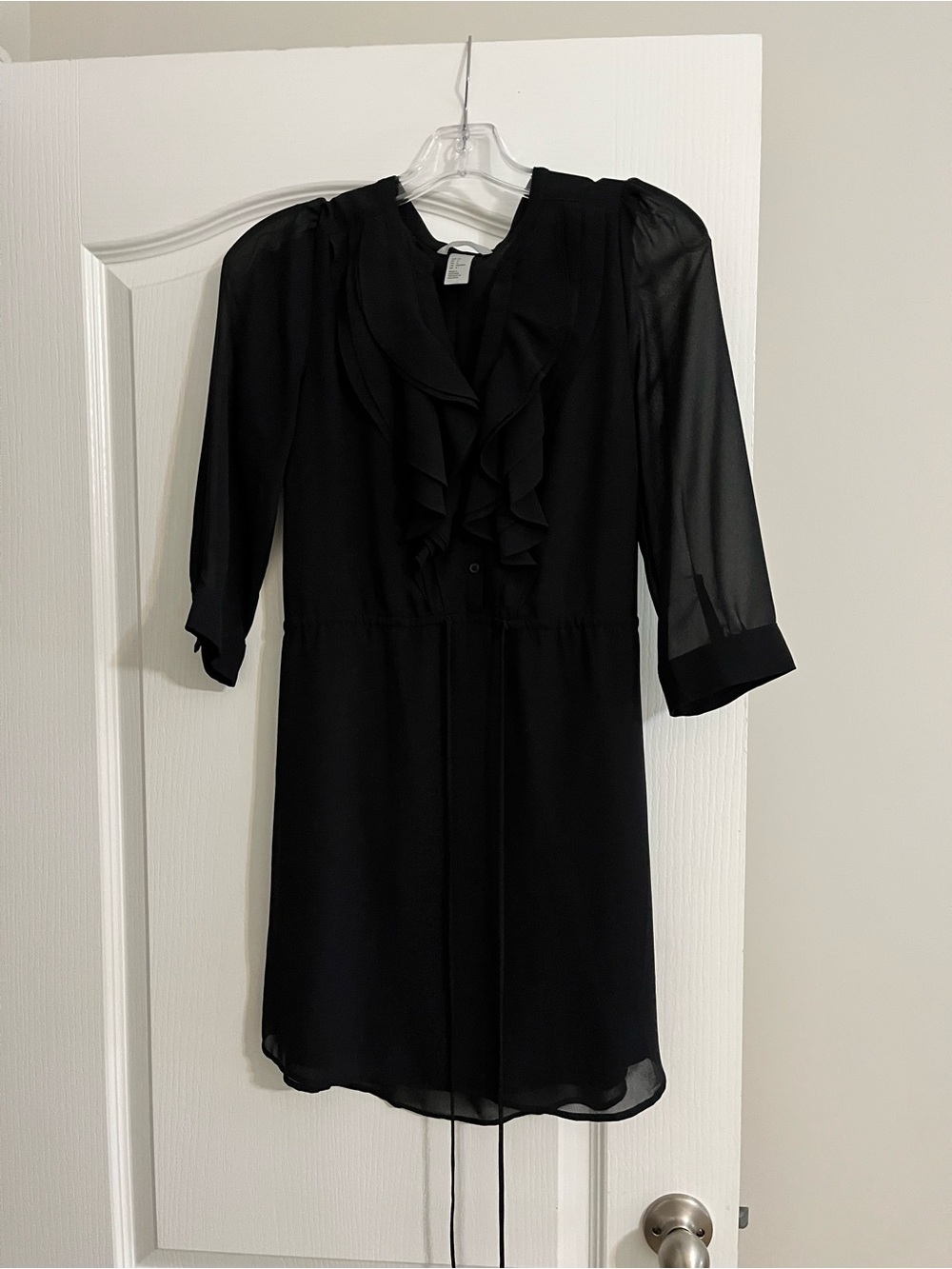 H&M Black Ruffle-Front Long Sleeve Dress
